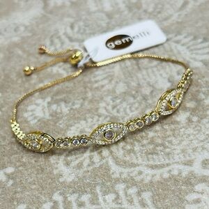 Brand New Gemelli Pave Crystal Evil Eye Gold Tone Bolo Adjustable Bracelet Boho